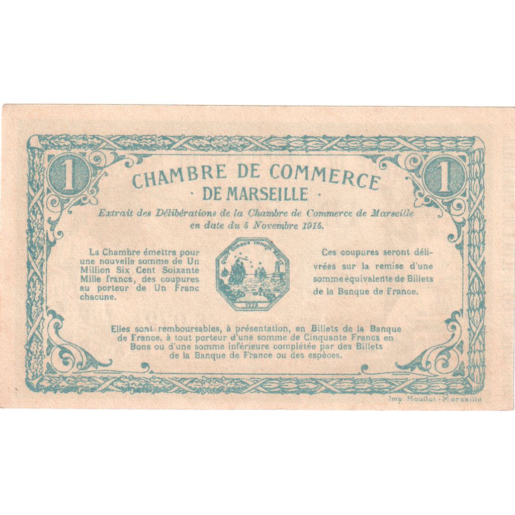 Francia, Marseille, 1 Francs, 1915, Chambre de Commerce, SPL, Pirot:79-49
