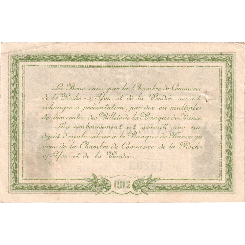 Francia, La Roche-sur-Yon, 2 Francs, 1915, Chambre de Commerce, BB+, Pirot:65-10