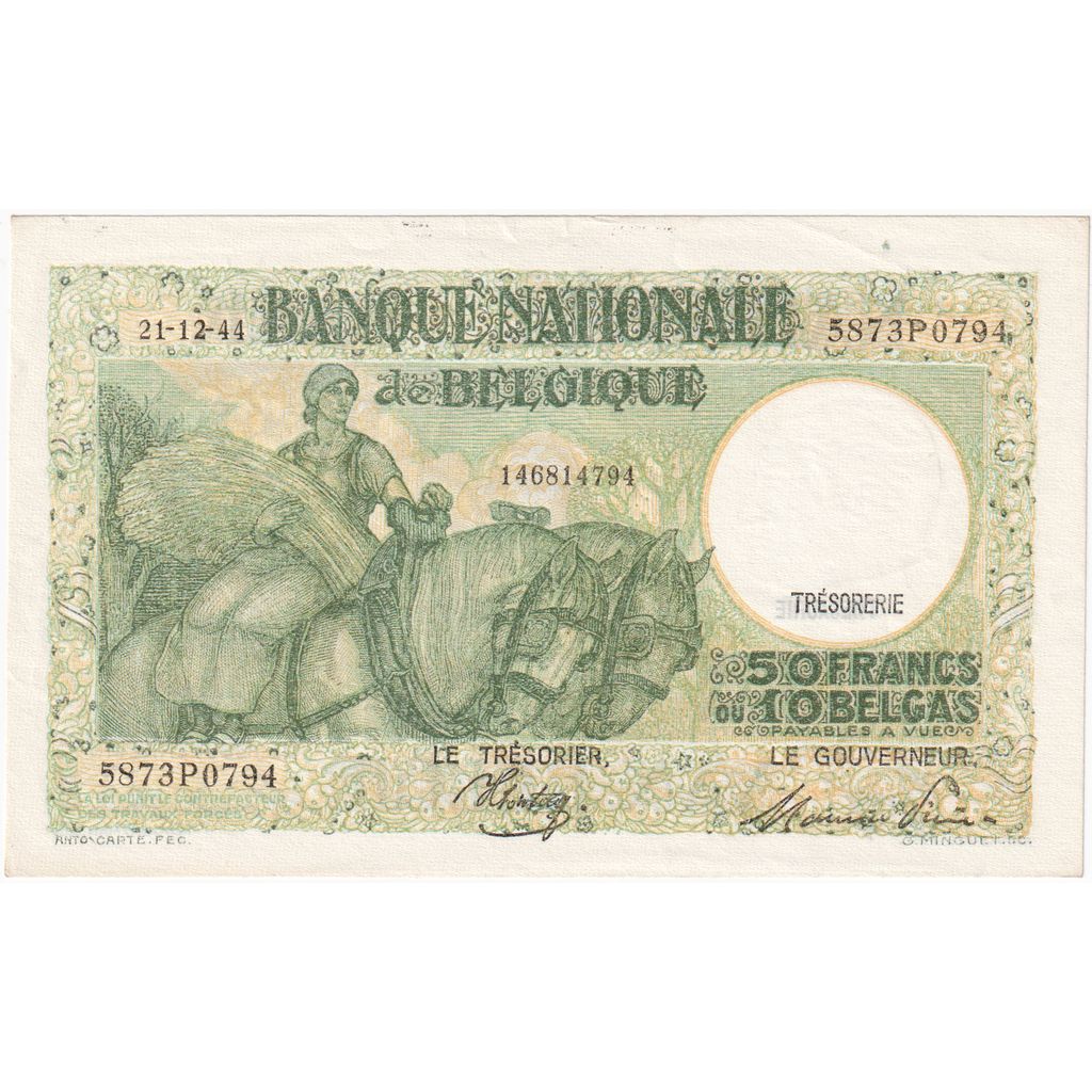 Belgium, 50 Francs-10 Belgas, 1944-12-21, UNC(65-70)