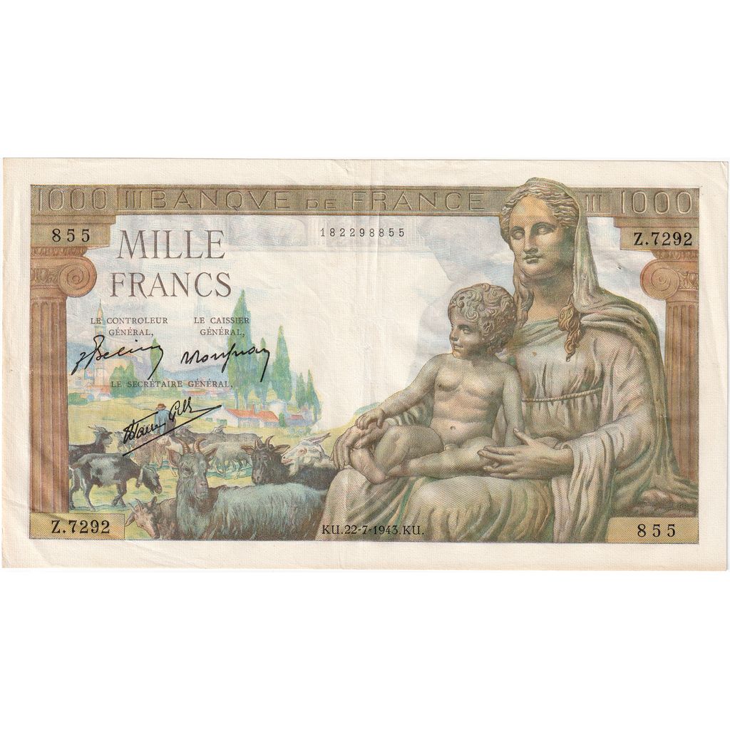 Francia, 1000 Francs, Déesse Déméter, 1943-07-22, Z.7292, BB