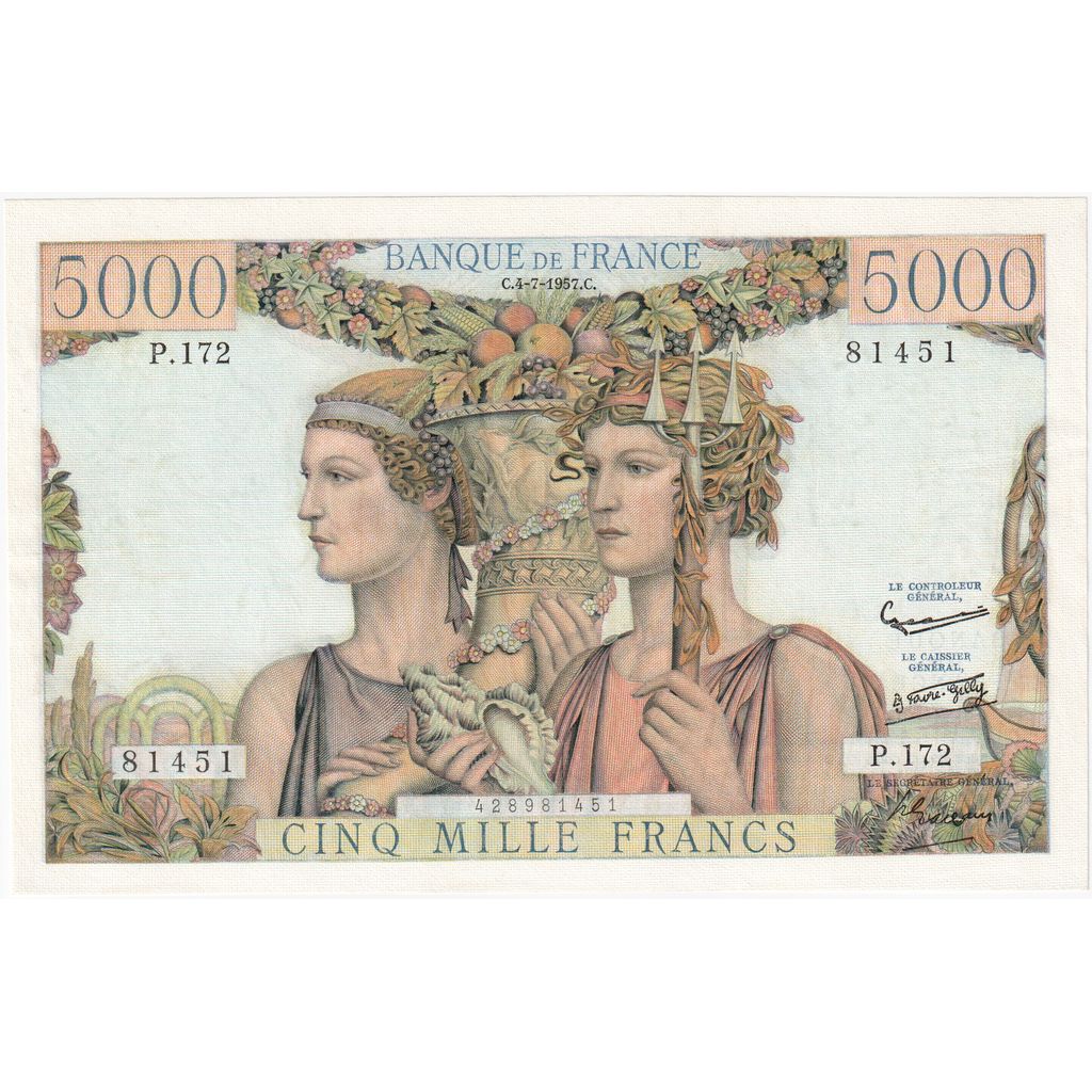 Francia, 5000 Francs, Terre et Mer, 1957-03-07, P.172, FDS