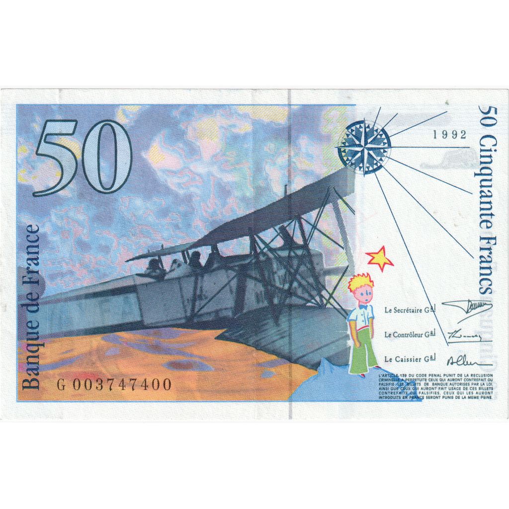 France, 50 Francs, St Exupéry, Undated (1992), G 003747400, UNC(63)