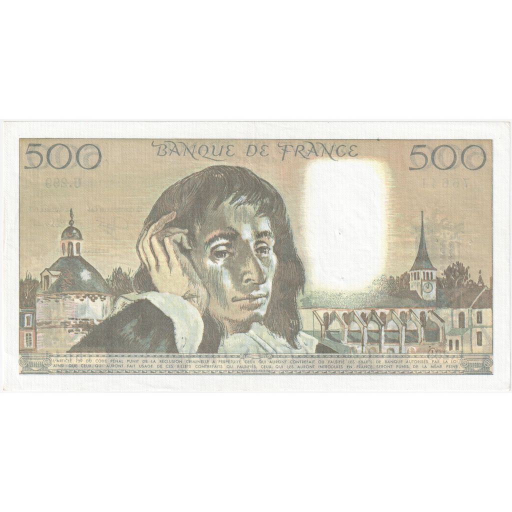 Francia, 500 Francs, Pascal, 1989-03-02, U.299, BB+