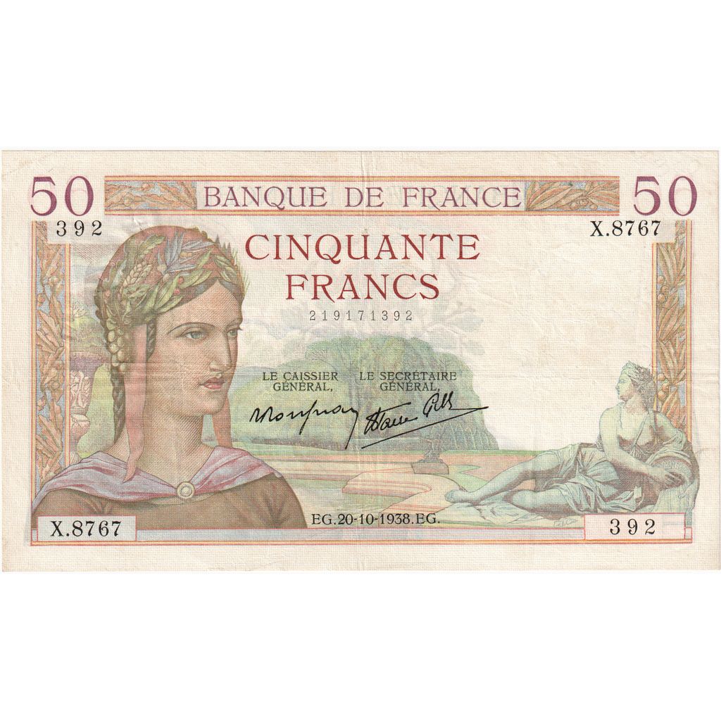 Francia, 50 Francs, Cérès, 1938-10-20, X.8767, BB+
