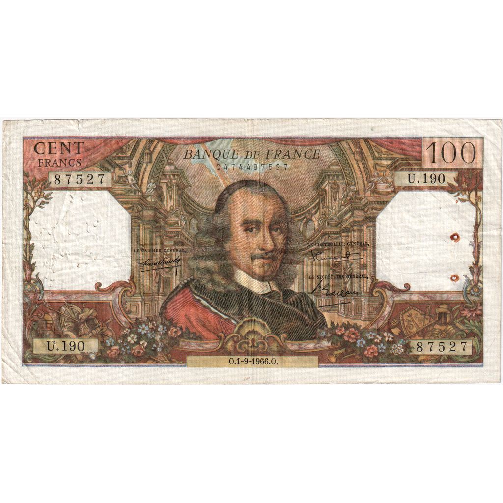 Francja, 100 Francs, Corneille, 1966-09-01, U.190, VF(20-25)