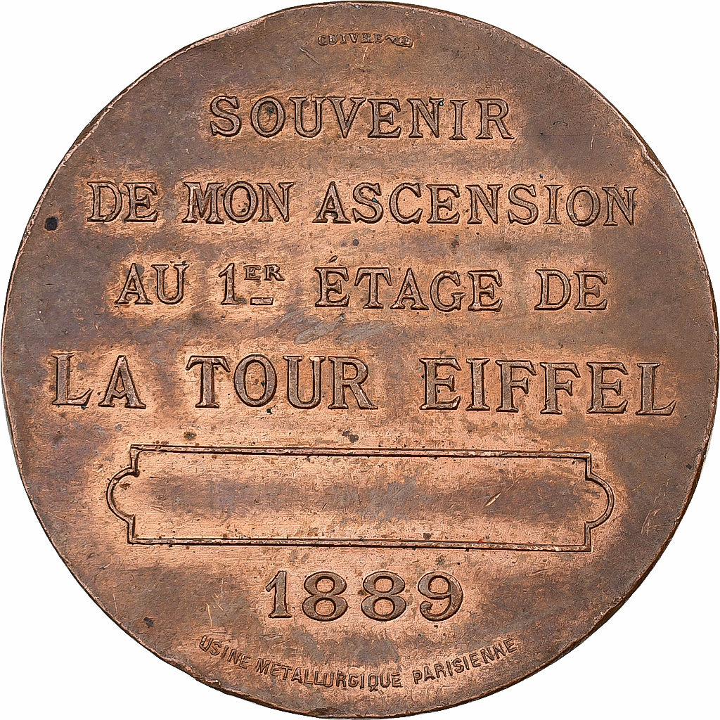 France, Medal, Souvenir d'Ascension de la Tour Eiffel, 1889, Copper, AU(50-53)