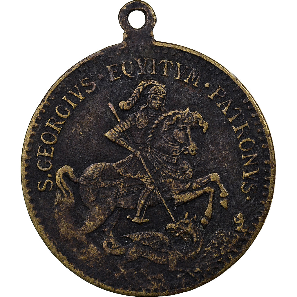 Francia, medalla, Saint Georges Terrassant le Dragon, Latón, BC+