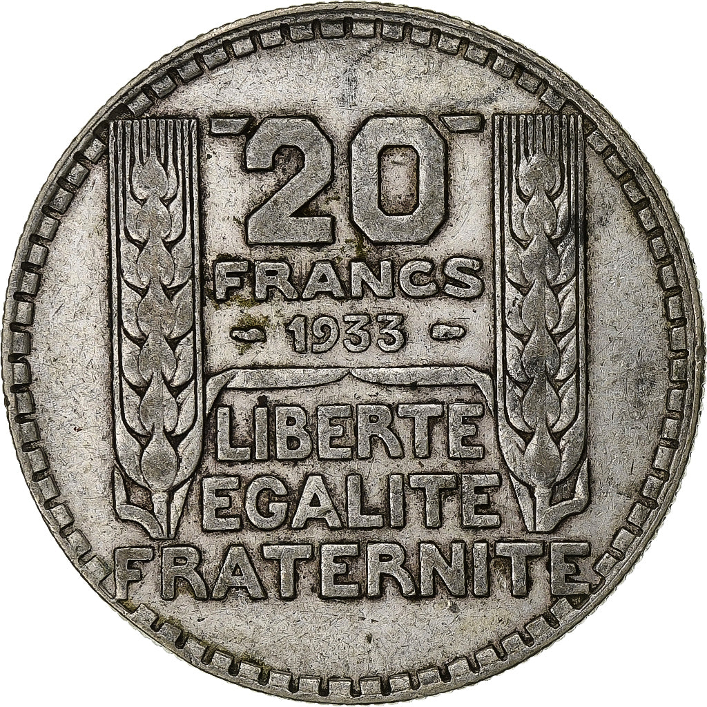 France, 20 Francs, 1933, Paris, Rameaux courts, Silver, EF(40-45), KM:879