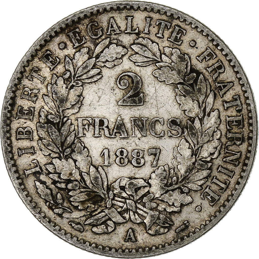 France, 2 Francs, 1887, Paris, Cérès avec légende, Silver, EF(40-45)