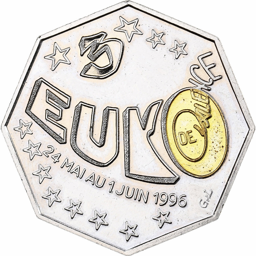 Francia, 3 Euro, 1996, Valence, Euro des villes, Bimetallico, SPL-