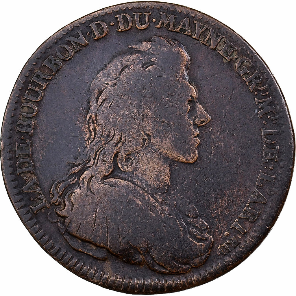 Francia, zeton, Louis Auguste de Bourbon, Duc du Maine, Artillerie, Cobre, BC+