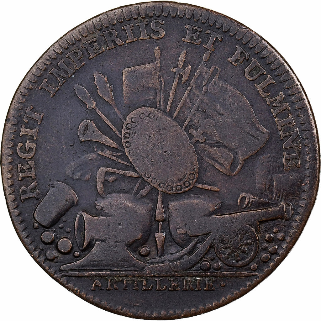 Francia, zeton, Louis Auguste de Bourbon, Duc du Maine, Artillerie, Cobre, BC+