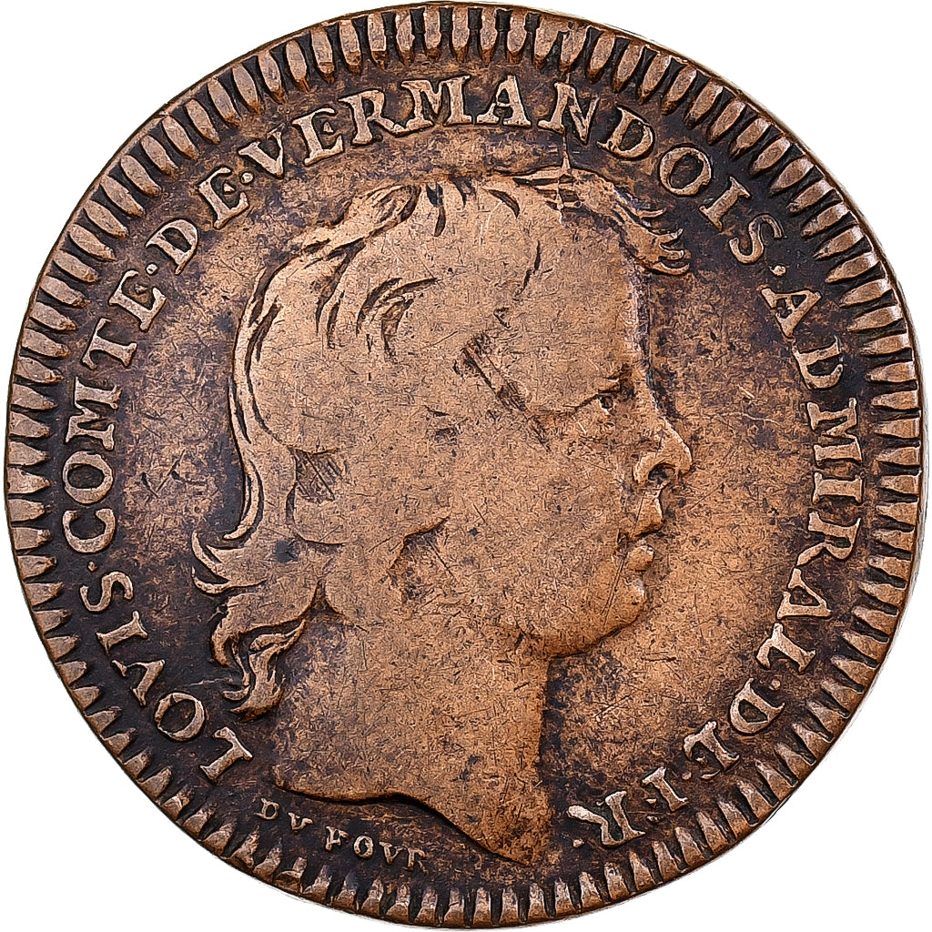 France, Token, Galères Royales, Louis de Vermandois, 1674, Copper, VF(30-35)