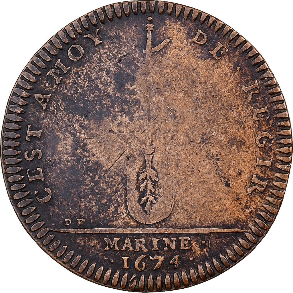France, Token, Galères Royales, Louis de Vermandois, 1674, Copper, VF(30-35)