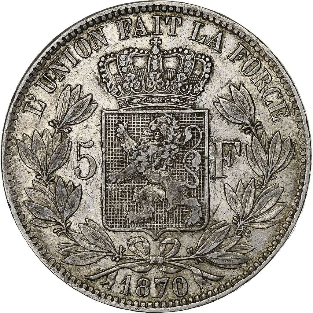 Belgium, Leopold II, 5 Francs, 1870, Brussels, Silver, AU(55-58), KM:24