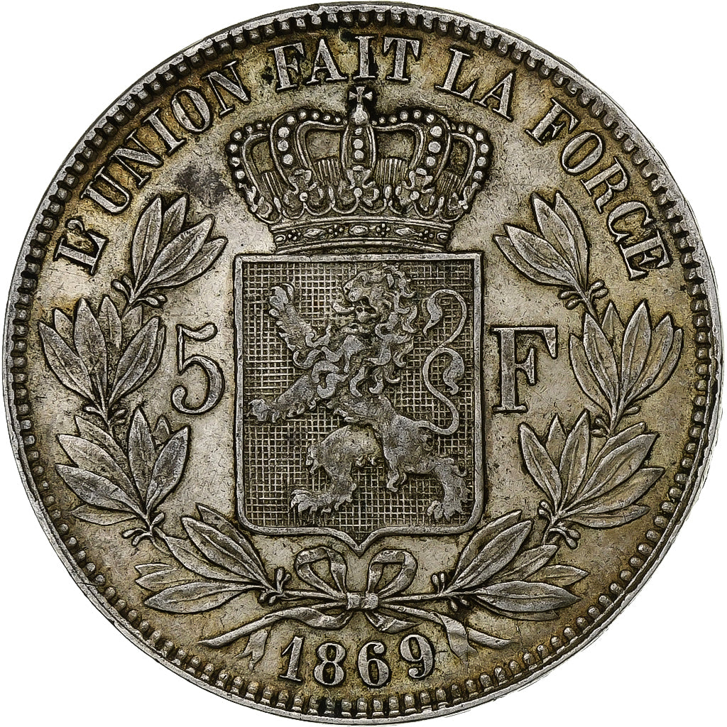 Belgium, Leopold II, 5 Francs, 1869, Brussels, Silver, AU(55-58), KM:24