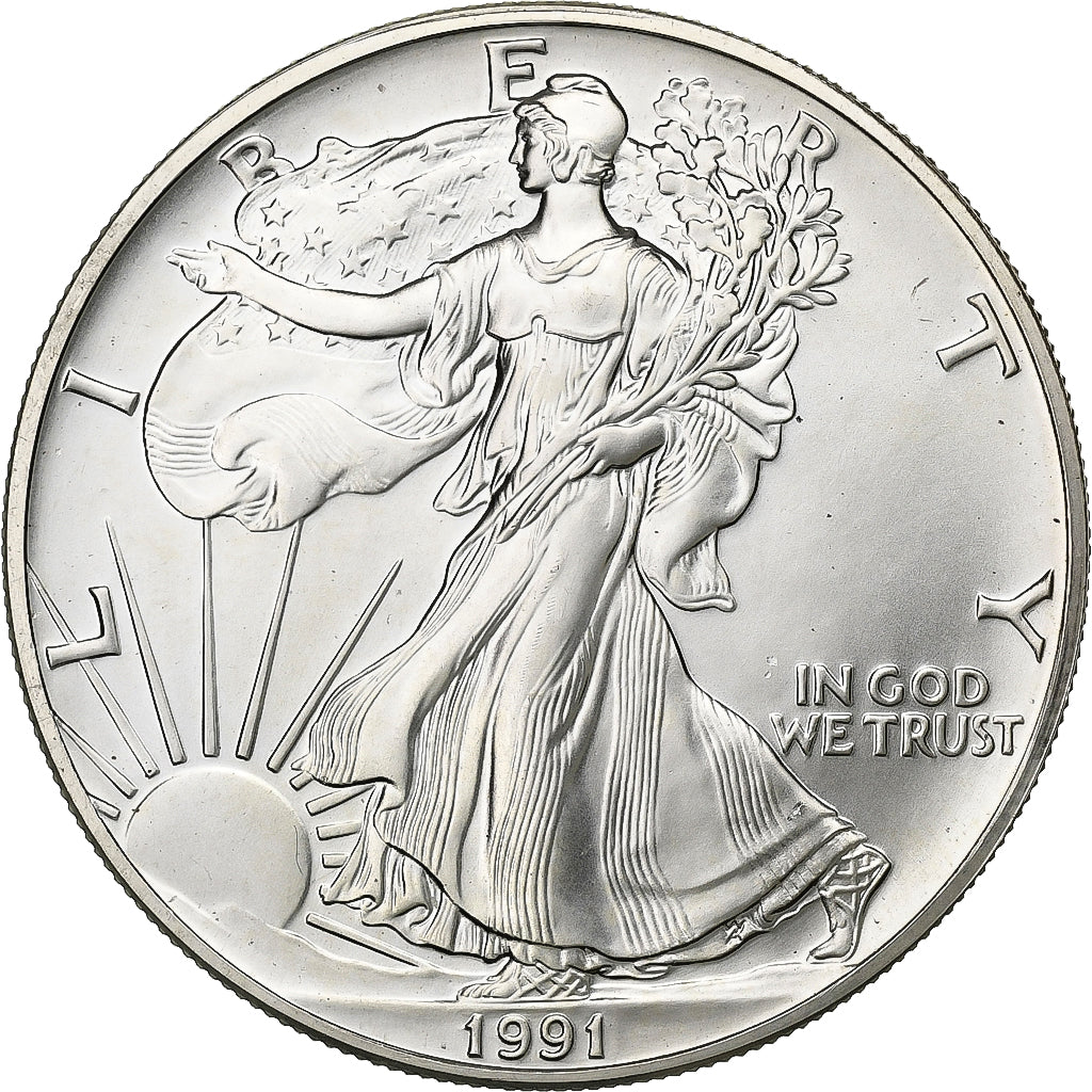 Estados Unidos, 1 Dollar, 1 Oz, 1991, Philadelphia, Plata, SC, KM:273