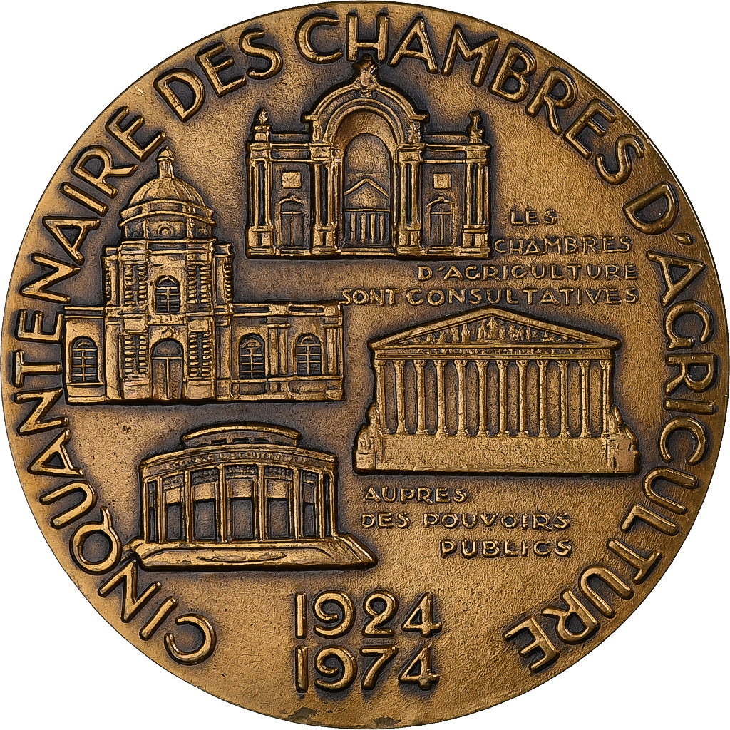 Francia, medalla, Cinquantenaire des Chambres d'Agriculture, 1974, Bronce