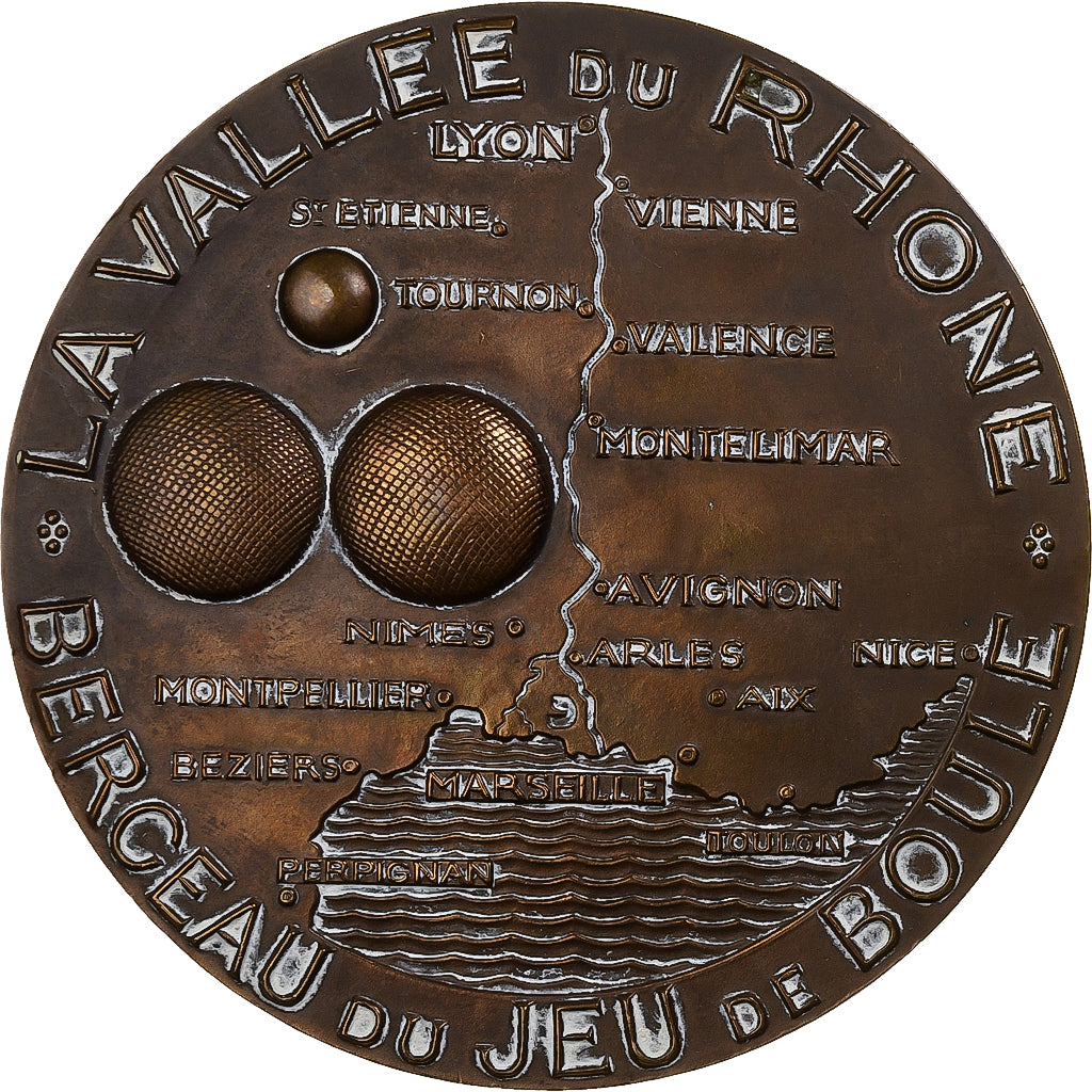 France, Medal, Le Bouliste , La Vallée du Rhone, 1952, Bronze, Gibert
