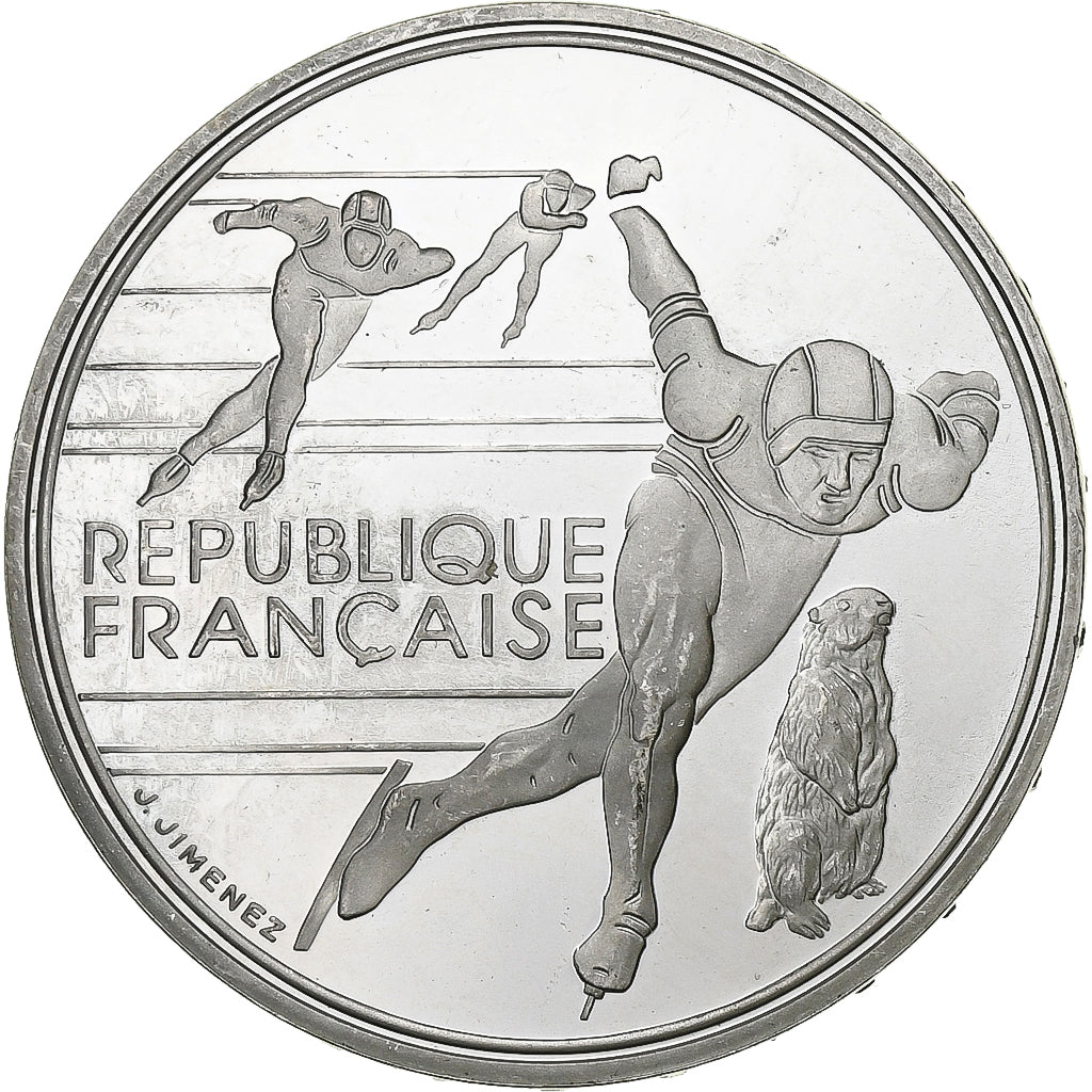 França, 100 Francs, Albertville - Patinage de vitesse, 1990, MDP, Prata
