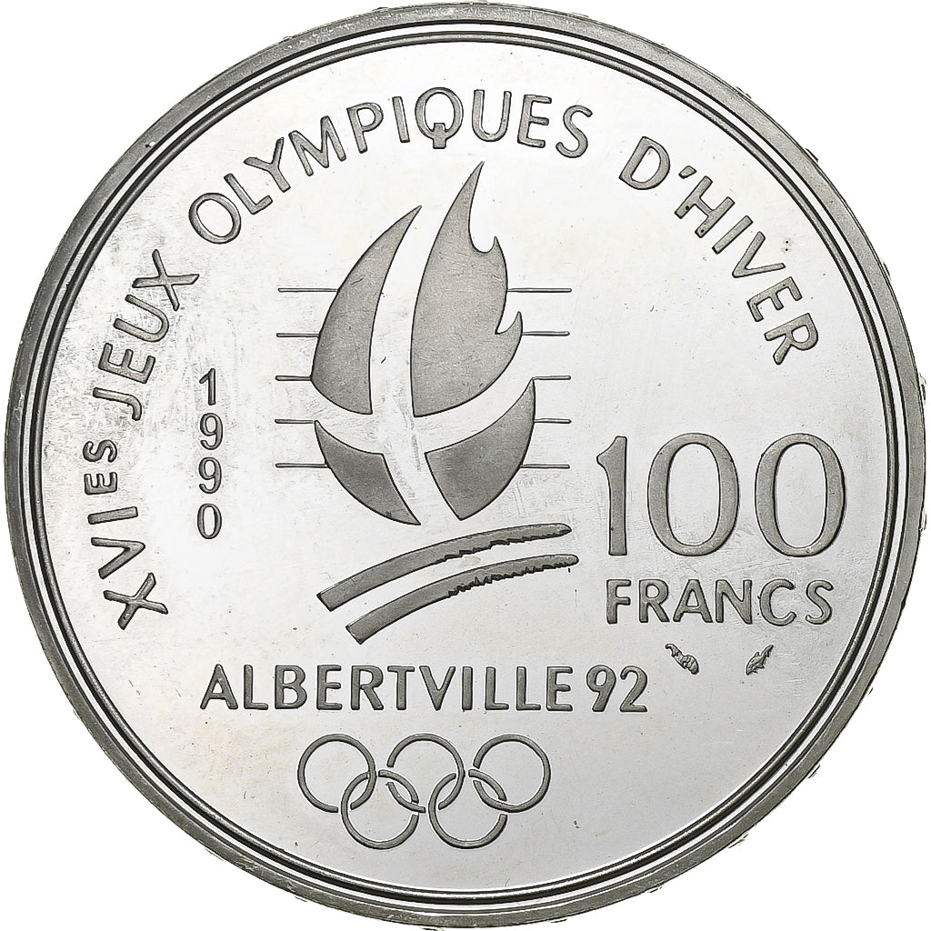 França, 100 Francs, Albertville - Patinage de vitesse, 1990, MDP, Prata