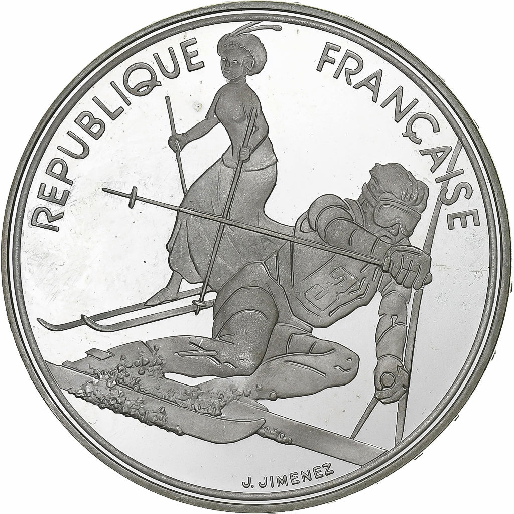 France, 100 Francs, Albertville - Slalom, 1990, MDP, Silver, AU(55-58), KM:984