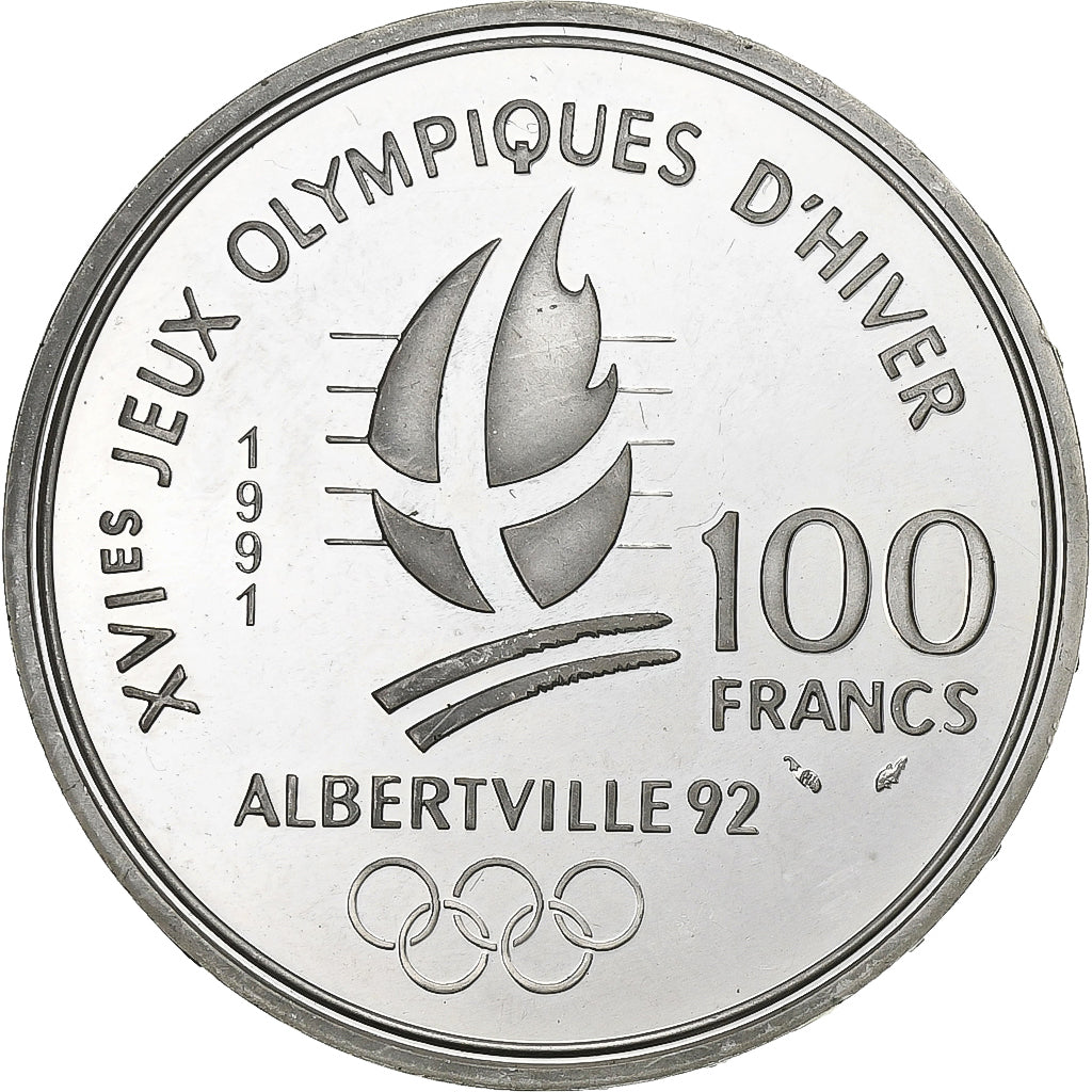 Francia, 100 Francs, Albertville - Saut à ski, 1991, MDP, Argento, SPL, KM:995
