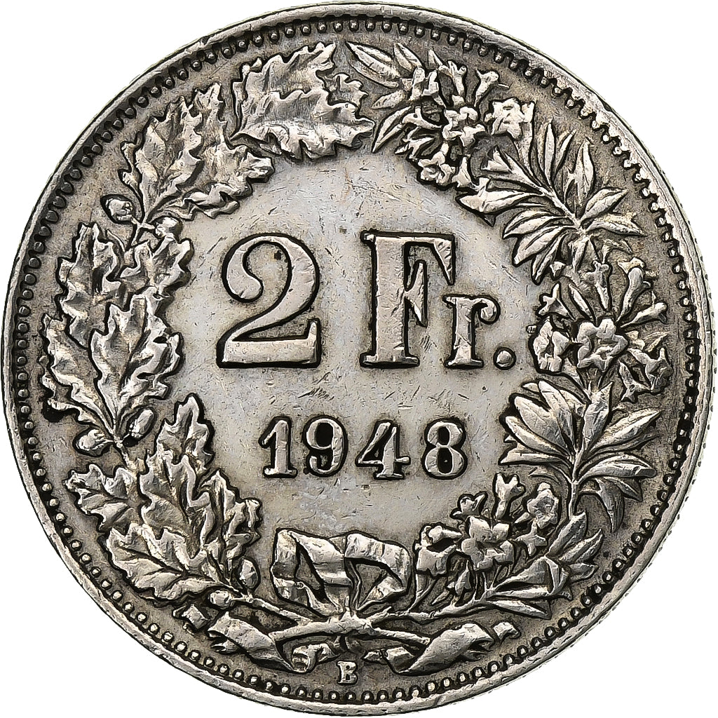 Switzerland, 2 Francs, 1948, Bern, Silver, MS(60-62), KM:21