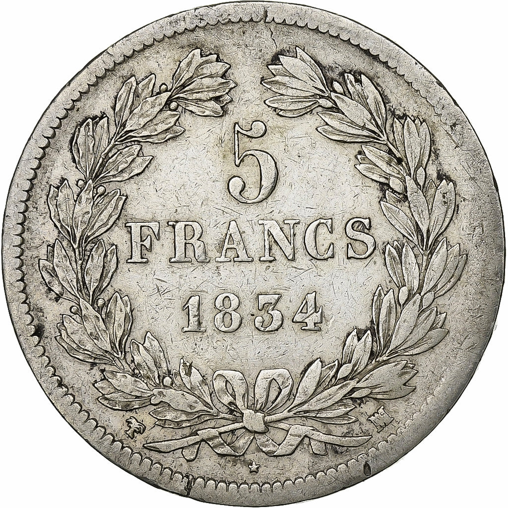 Francja, Louis-Philippe, 5 Francs, 1834, Marseille, Srebro, EF(40-45), KM:749