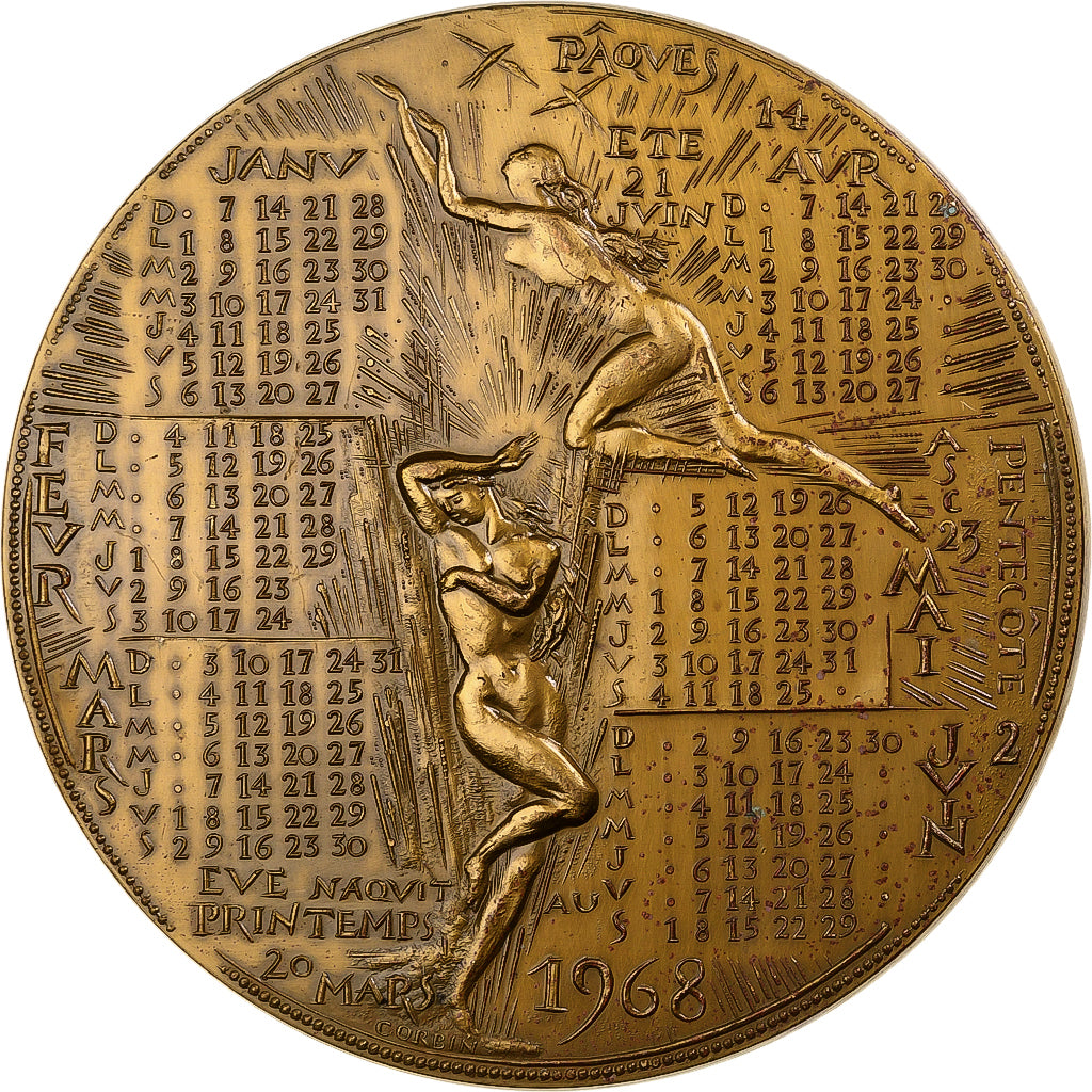 Francia, medaglia, Calendrier, Adam et Eve, 1968, Bronzo, Corbin, SPL-