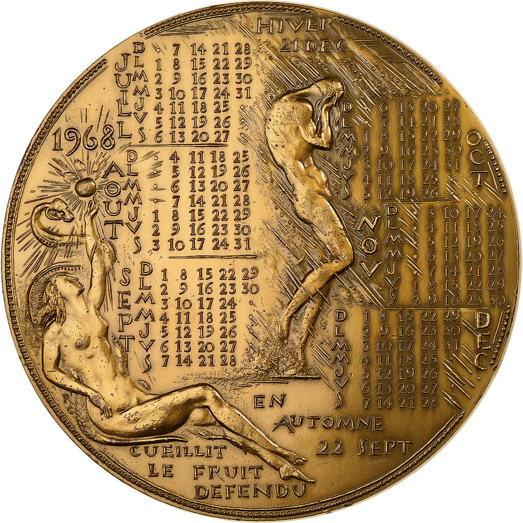 Francia, medaglia, Calendrier, Adam et Eve, 1968, Bronzo, Corbin, SPL-