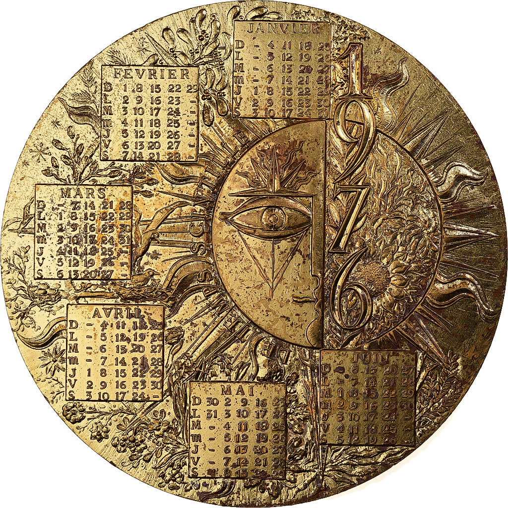 Francia, medaglia, Médaille de Table , Calendrier, 1976, Bronzo, Lecuyer, SPL-