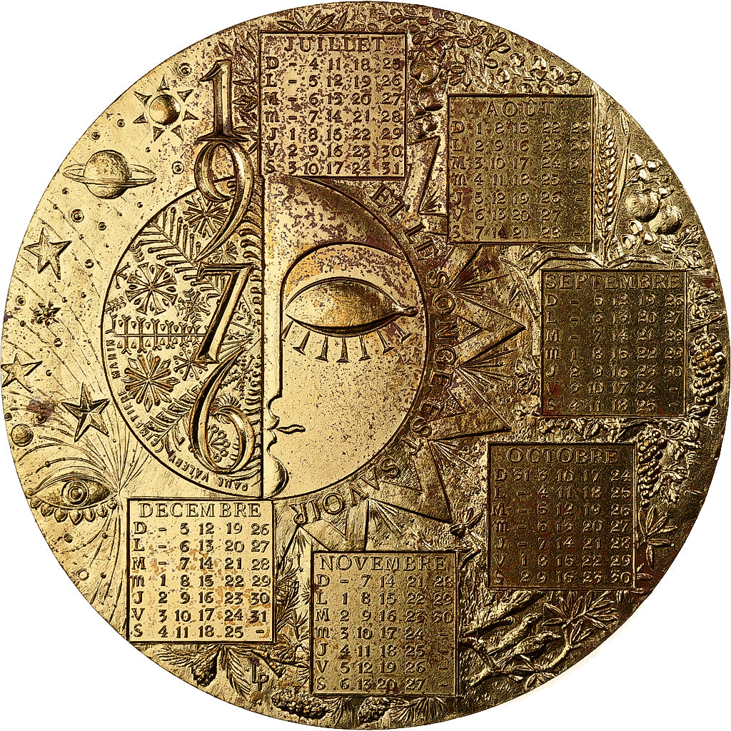 Francia, medaglia, Médaille de Table , Calendrier, 1976, Bronzo, Lecuyer, SPL-