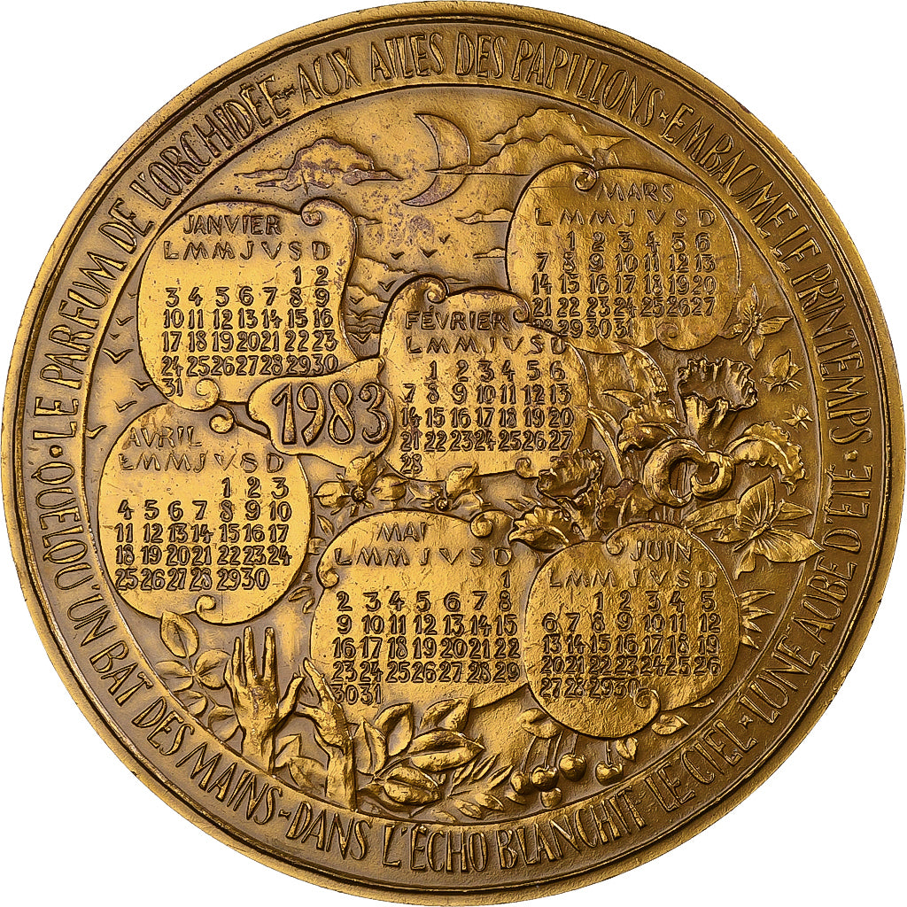 Frankrijk, Medaille, Calendrier, Nouvelle Année, Poésie, 1983, Bronzen, Marcel