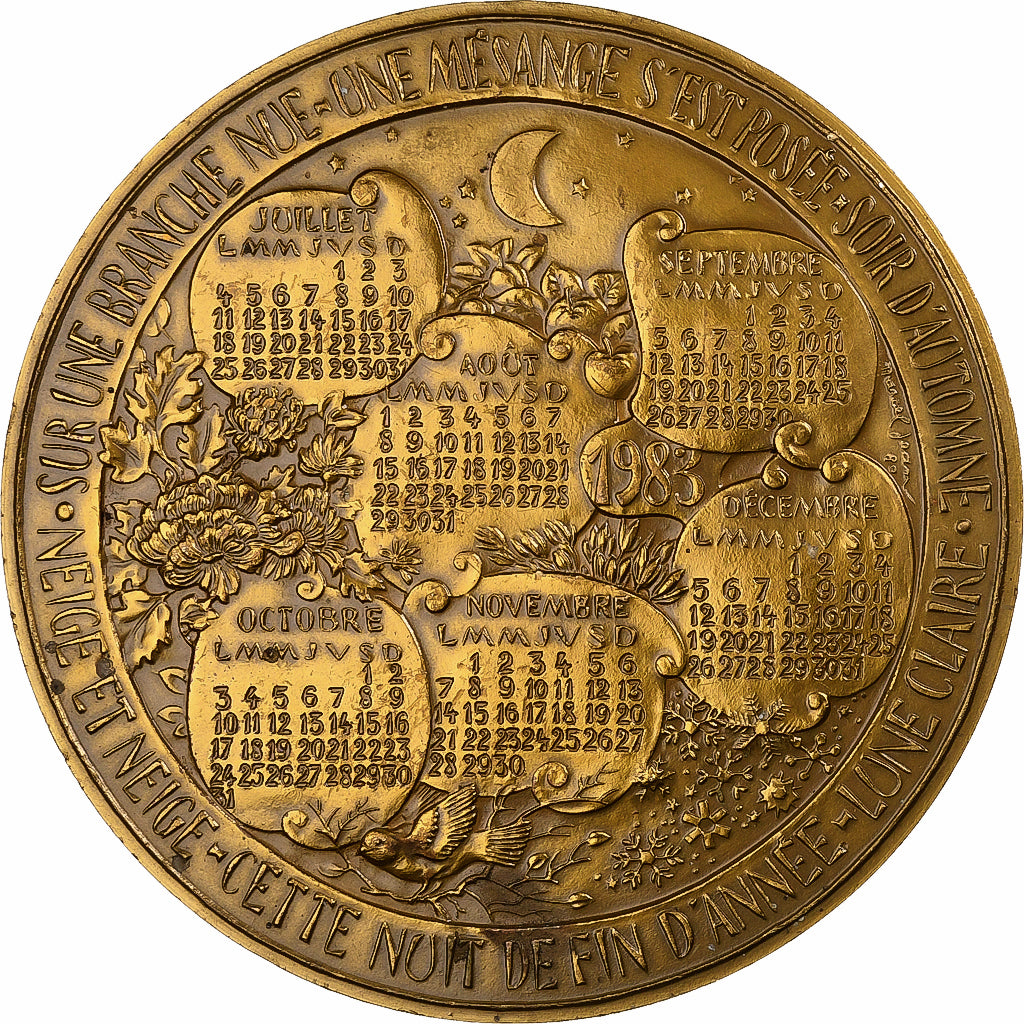 Frankrijk, Medaille, Calendrier, Nouvelle Année, Poésie, 1983, Bronzen, Marcel