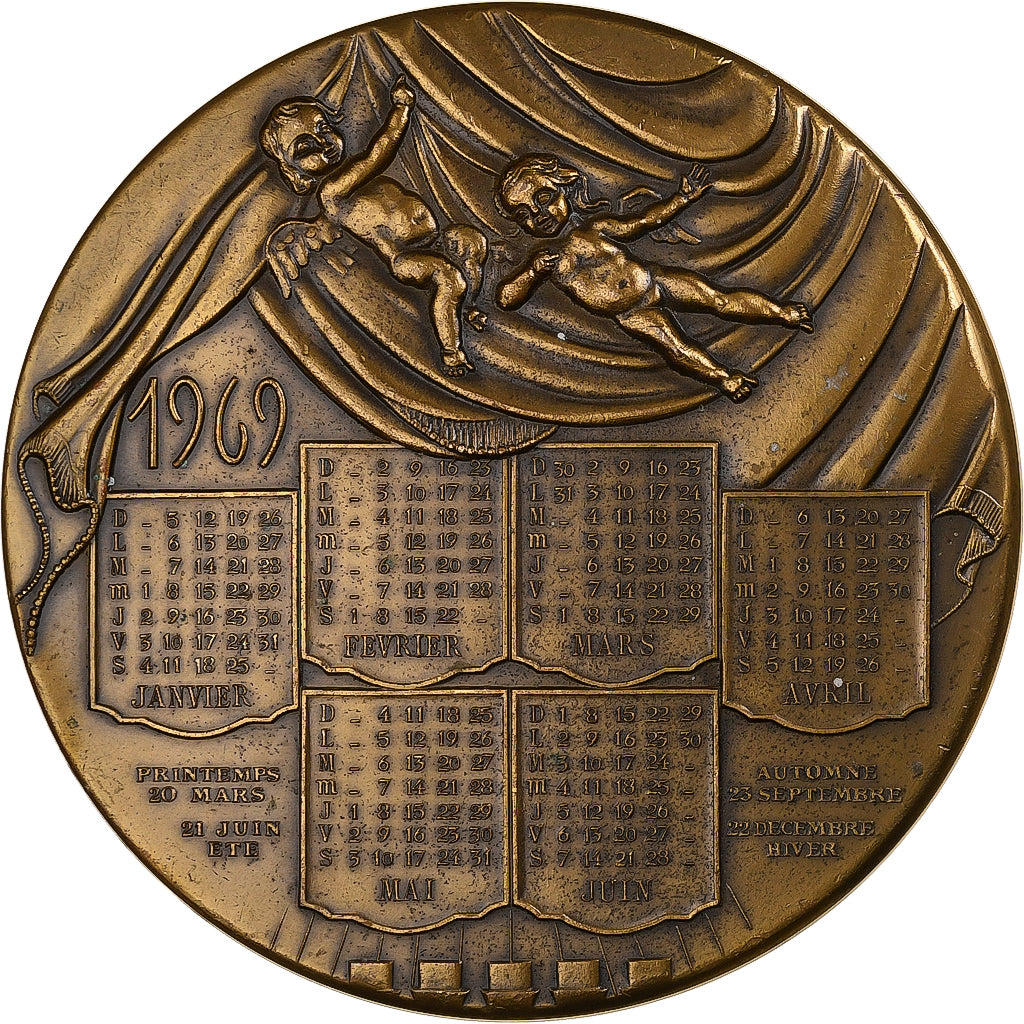Frankrijk, Medaille, Calendrier, Nouvelle Année, 1969, Bronzen, Simon, PR