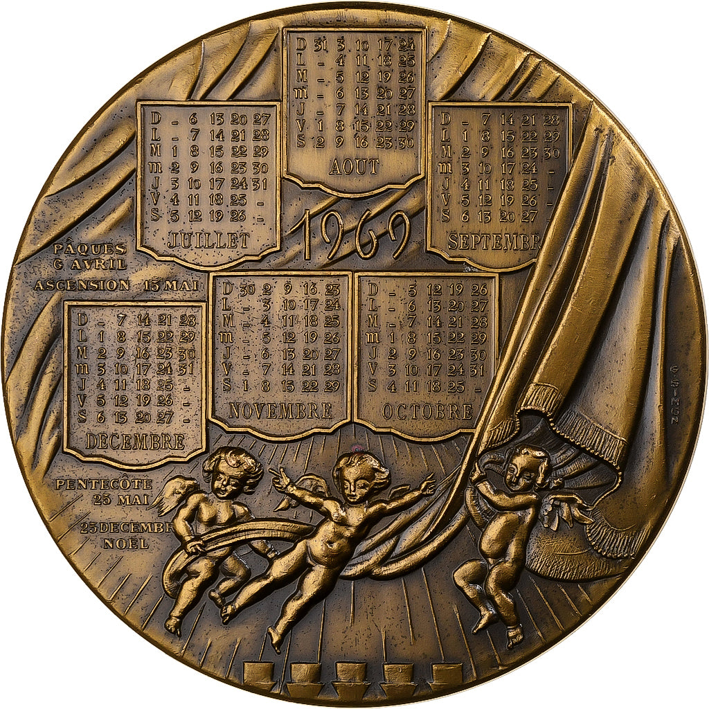 Frankrijk, Medaille, Calendrier, Nouvelle Année, 1969, Bronzen, Simon, PR