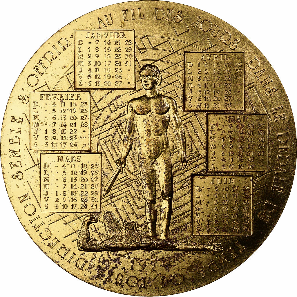France, Medal, Calendrier, Nouvelle Année, Ariane, Thésée, 1979, Bronze