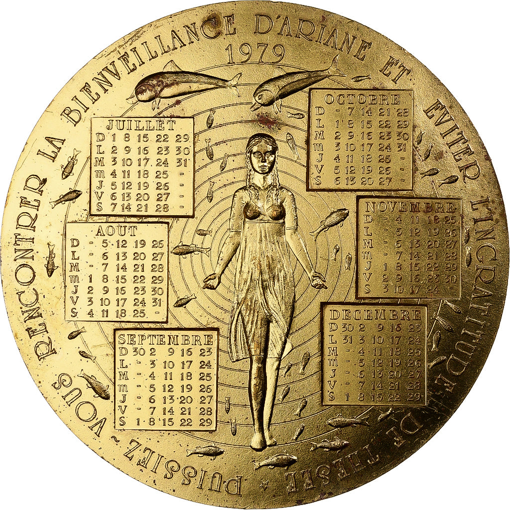 France, Medal, Calendrier, Nouvelle Année, Ariane, Thésée, 1979, Bronze