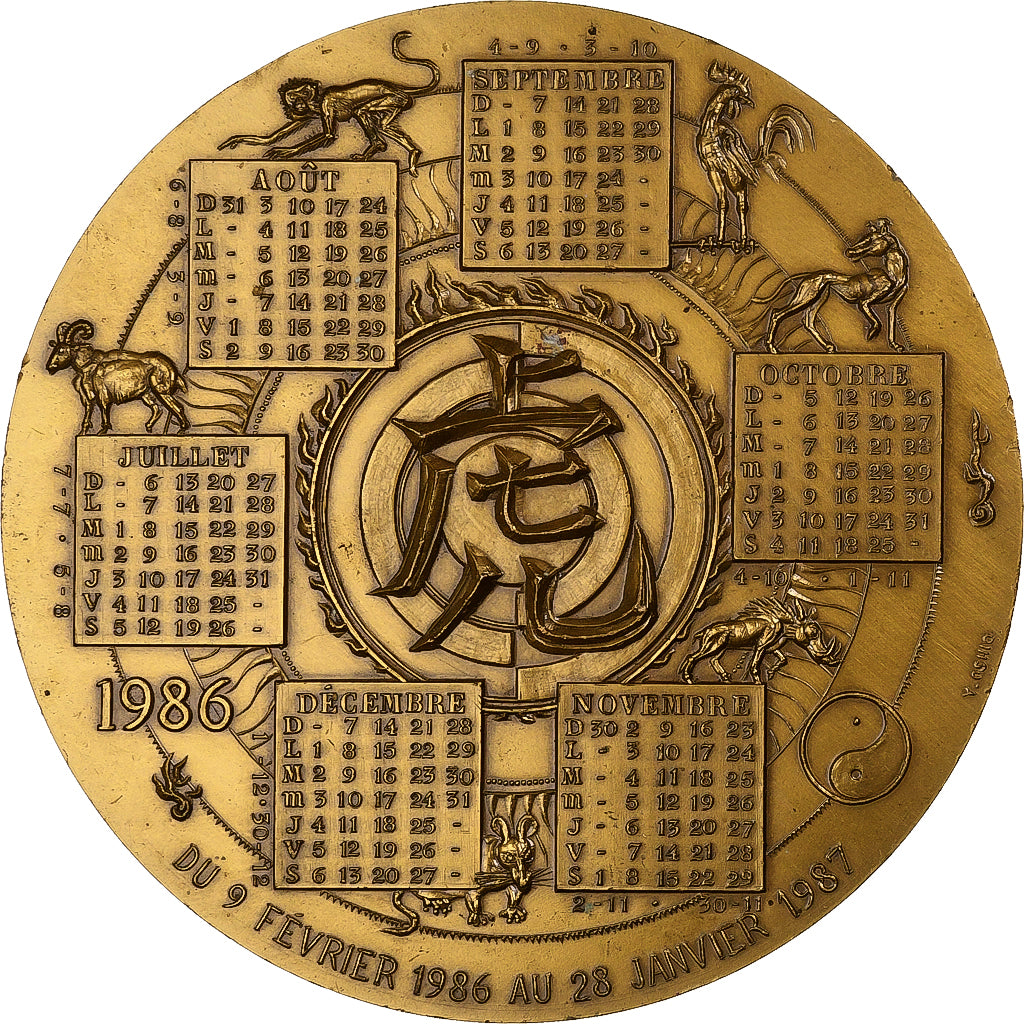 France, Médaille, Calendrier Chinois, Année du Tigre, 1986, Bronze Florentin