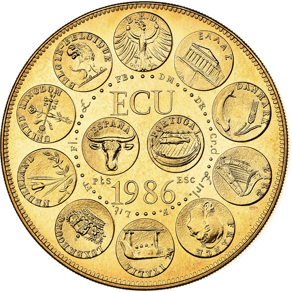 Francia, medalla, Ecu Europa, Marianne, 1986, Bronce dorado, Rodier, SC