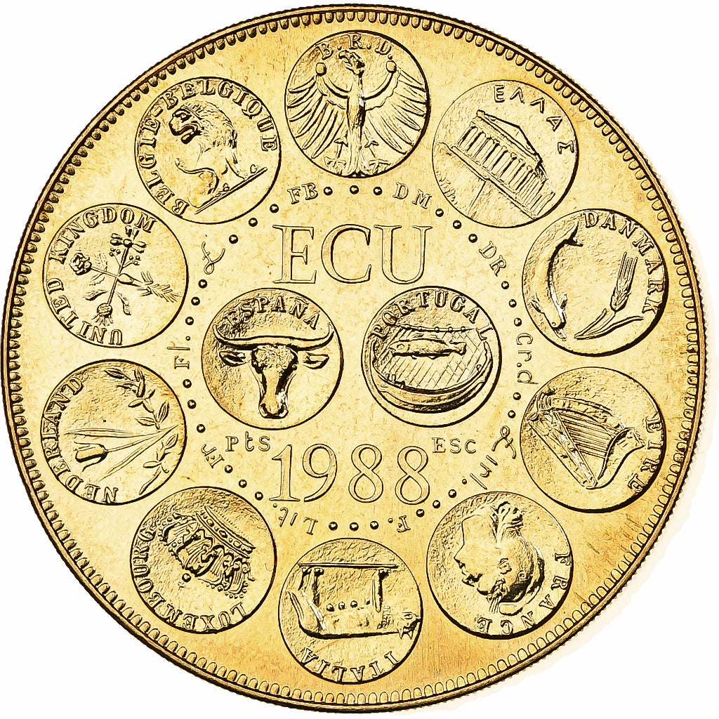 Francia, medalla, Ecu Europa, Marianne, 1988, Bronce dorado, Rodier, SC