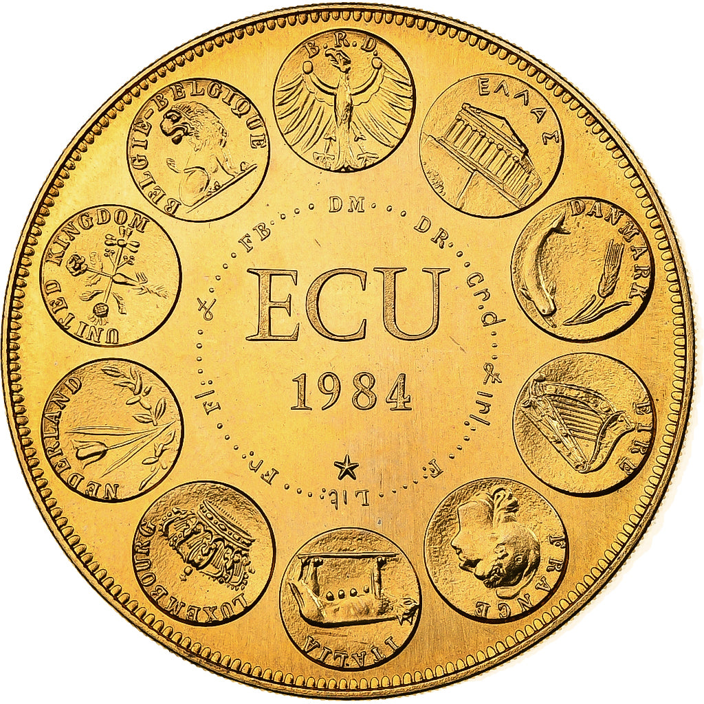 Francia, medalla, Ecu Europa, Europe Assise, 1984, Bronce dorado, Rodier, SC