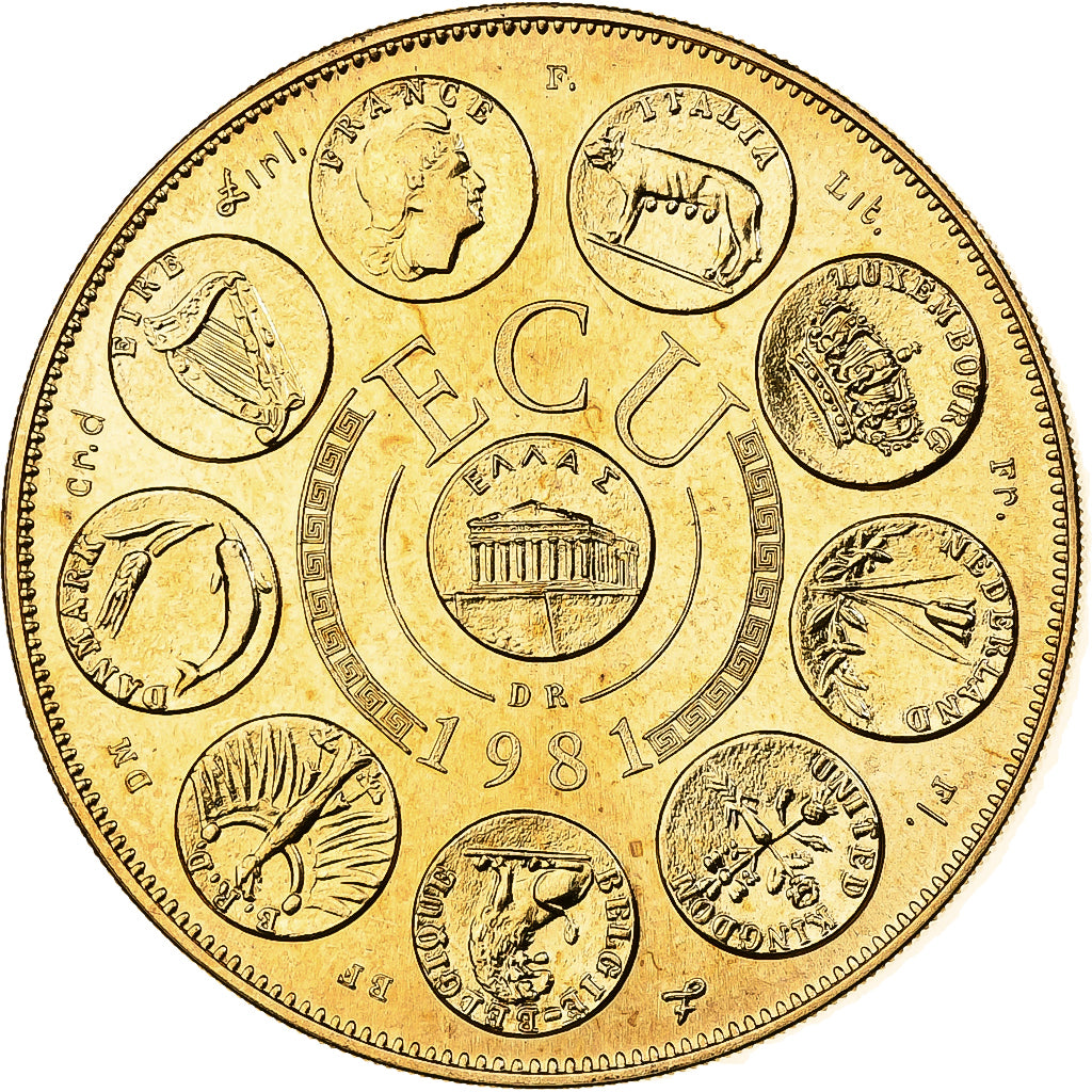 Francia, medalla, Ecu Europa, Europe Assise, 1981, Bronce dorado, Rodier, SC