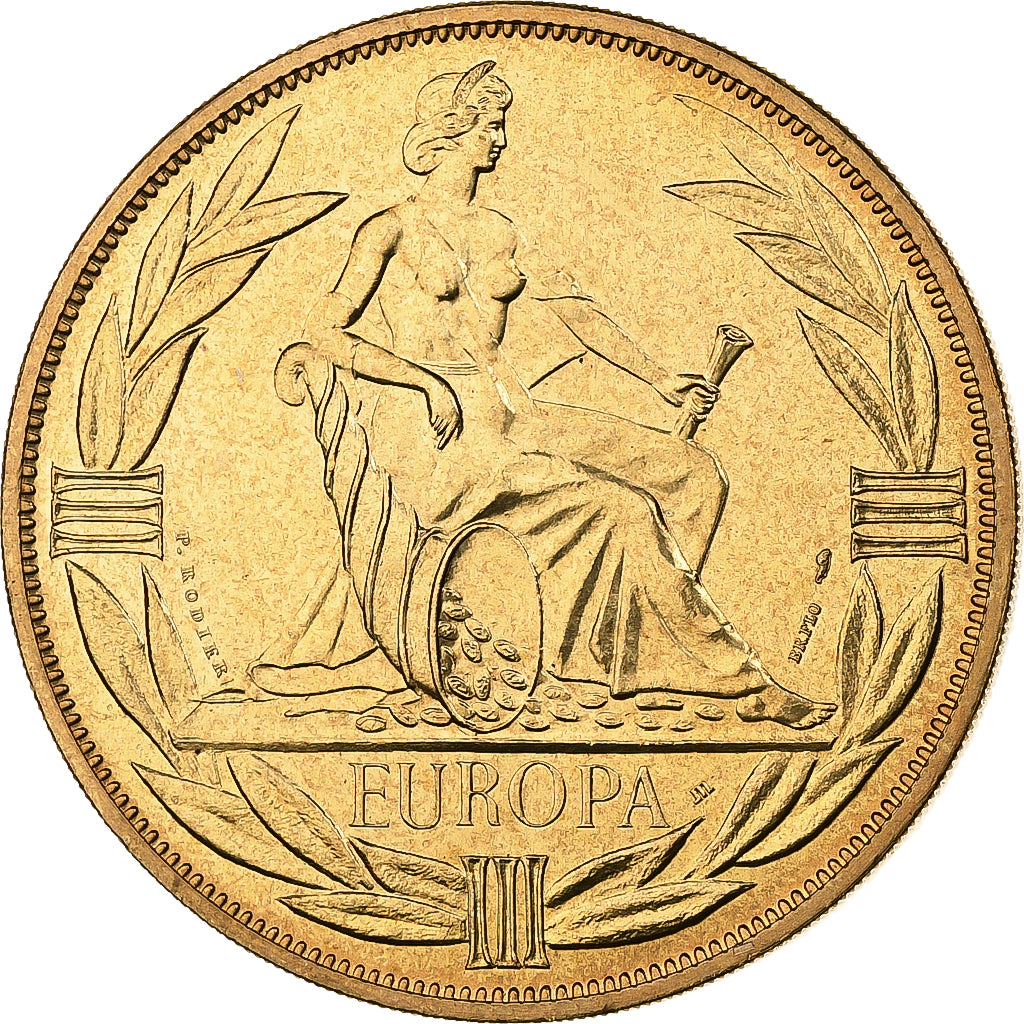 Francia, medalla, Ecu Europa, Europe Assise, 1980, Bronce dorado, Rodier, SC
