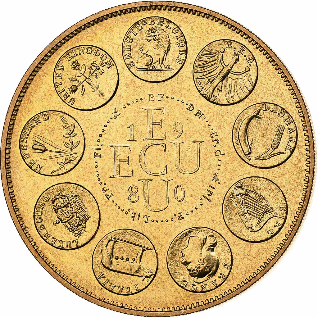 Francia, medalla, Ecu Europa, Europe Assise, 1980, Bronce dorado, Rodier, SC