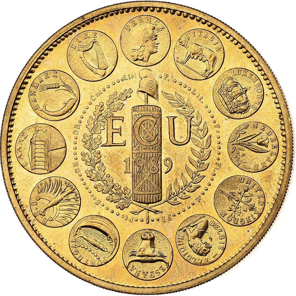 Francia, medalla, Ecu Europa, Marianne, 1989, Bronce dorado, Rodier, EBC