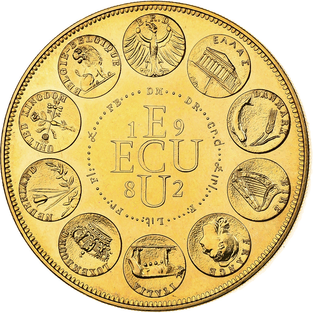 Francia, medalla, Ecu Europa, Europe Assise, 1982, Bronce dorado, Rodier, SC