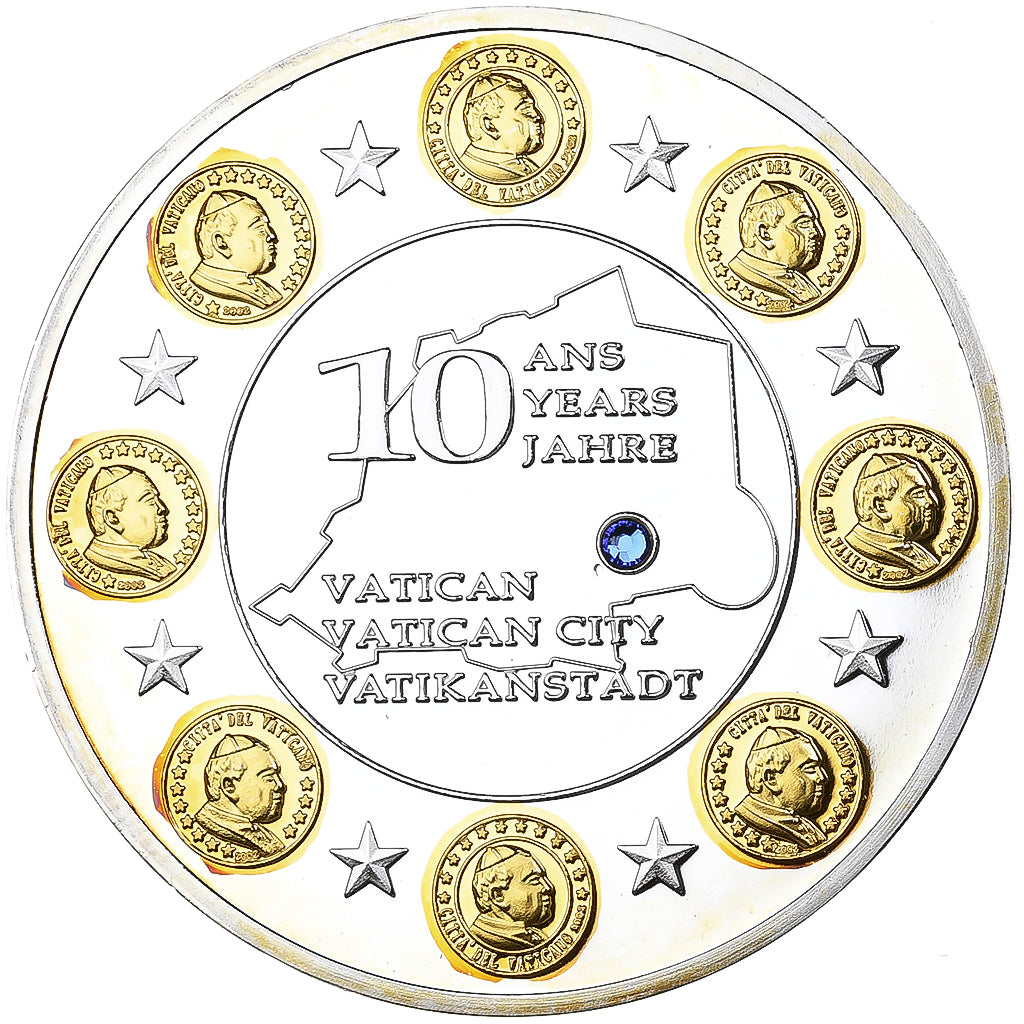 Francia, medaglia, 10 ans de l'Euro, Vatican, 2012, Rame placcato argento, SPL