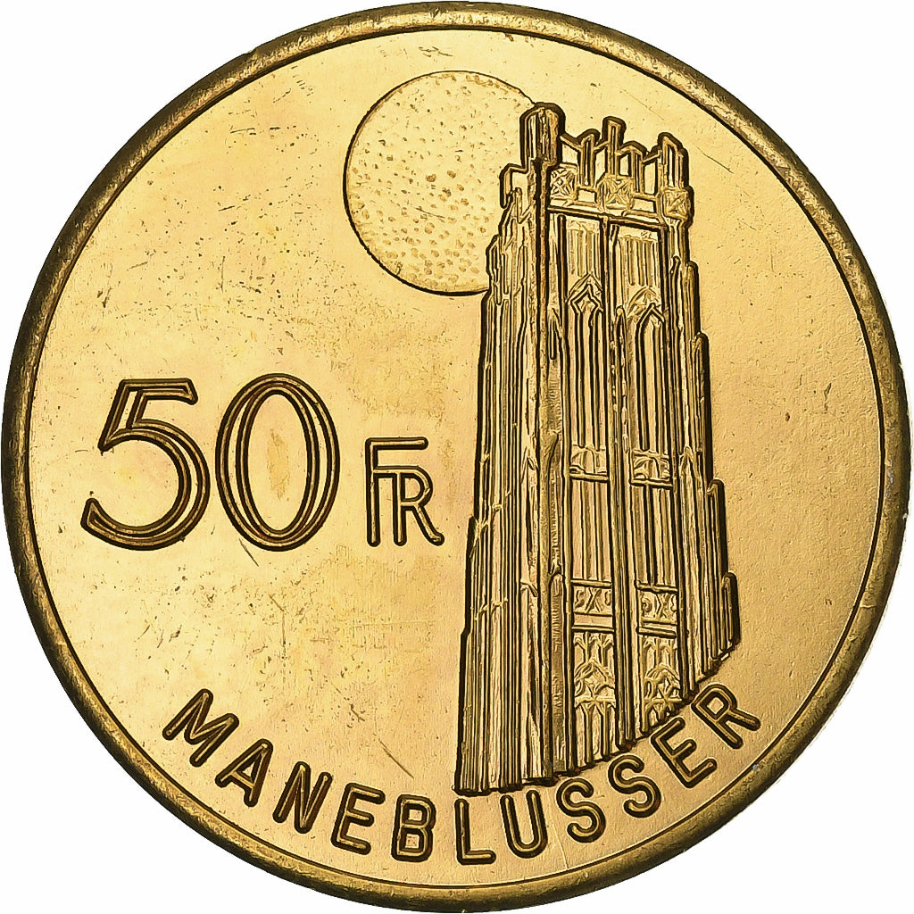 Bélgica, zeton, 50 Francs, Maneblusser, 1980, Latón, EBC